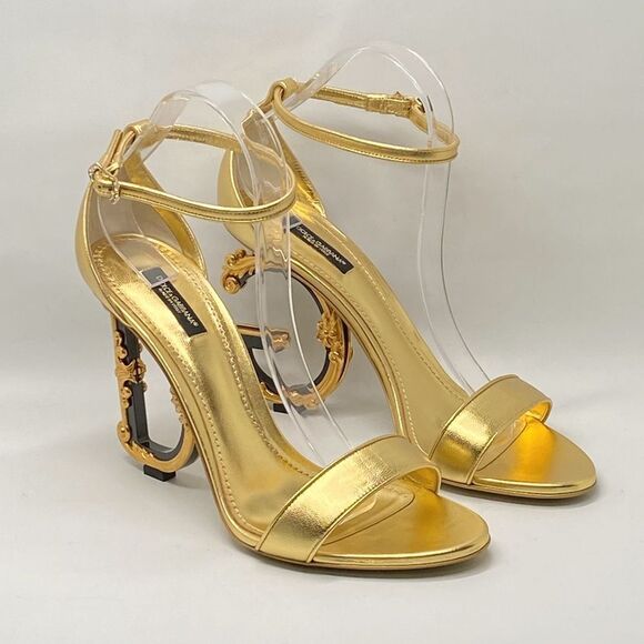 DOLCE&GABBANA Sculpted-Heel Metallic Leather Sandals size 41 - Picture 5 of 14